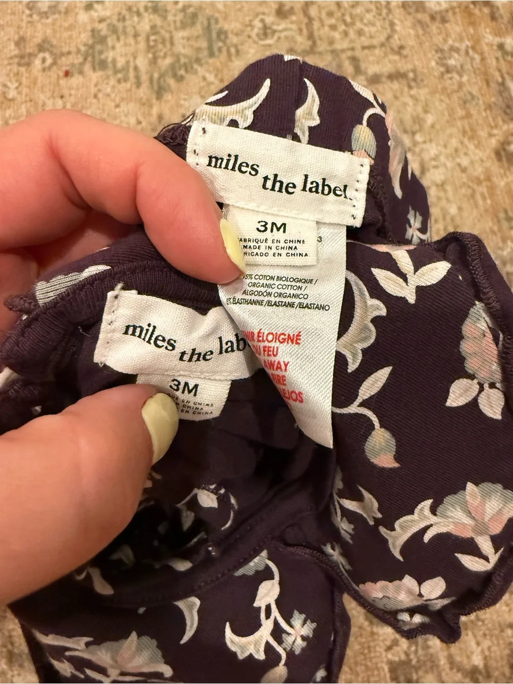 miles the label girls 3 month plum floral long sleeve pant set